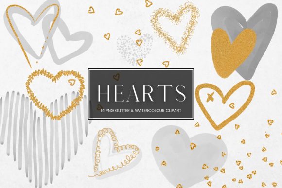 Download Grey Watercolour Gold Glitter Hearts - Hearts Collection