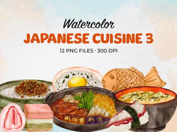 Download Watercolor Japanese Cuisine 3 Clip Art - Premium Resources