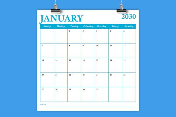 Download 2030 12x12 Inch COLOR Calendar Template - 12x12 inch Collection