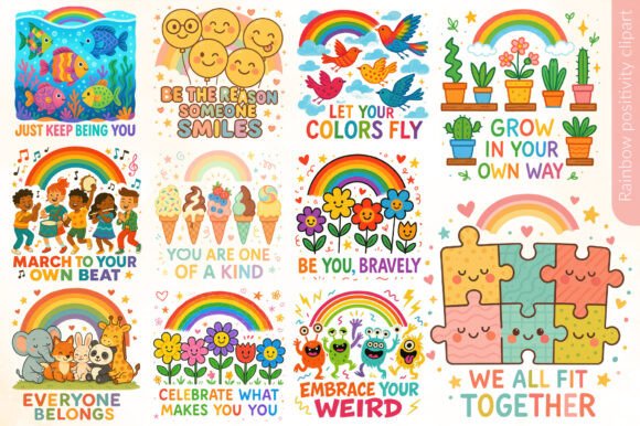 Download Rainbow Cute Inclusive Kids Quotes PNG - Premium Bundle